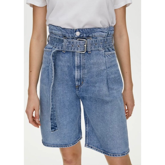 Agolde Pants - AGOLDE reworked 90s revival paper bag belt pleated jean shorts size 25